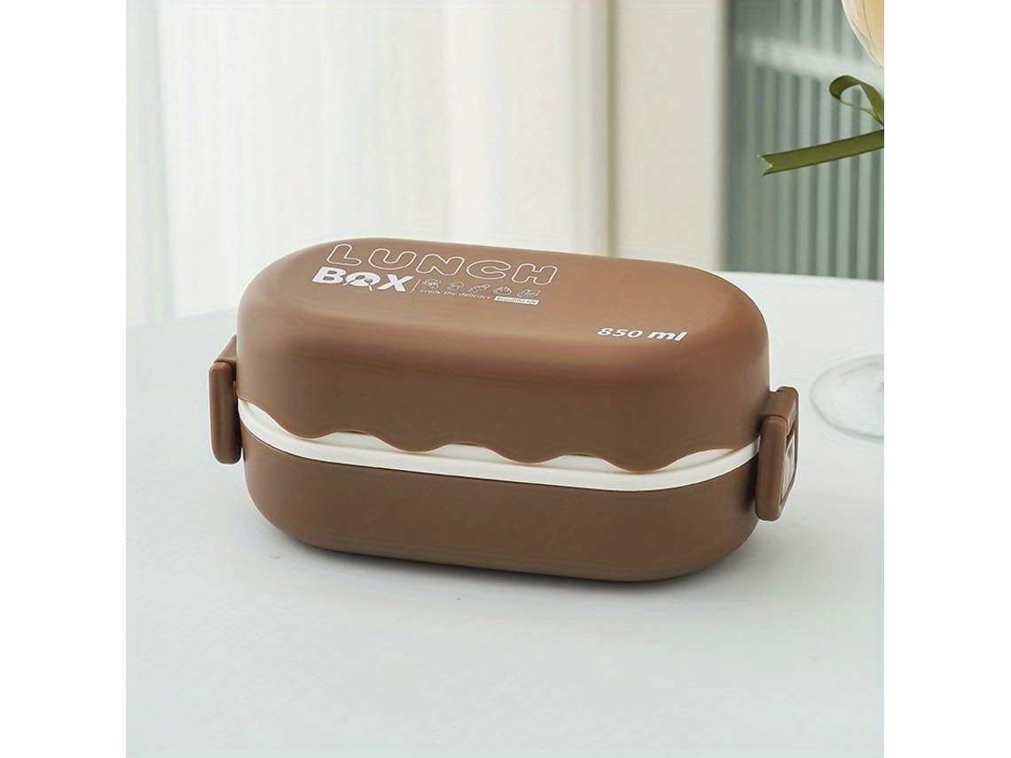 Caixa Bento Dupla Camada Resistente A Altas Temperaturas 850ml Com Talheres (marrom) Czhhmart