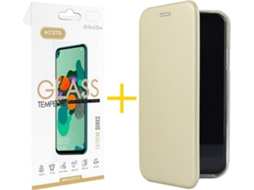 Capa e Película Apple iPhone 11 Pro ACCETEL Flip Cover 0556 Dourado
