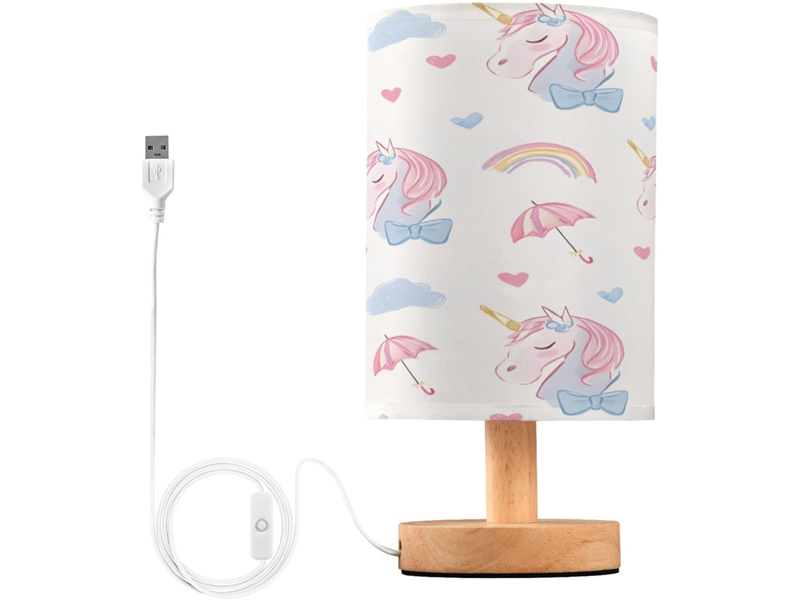Abajur De Mesa Pequeno Mnsruu Para Quarto, Unicórnio, Arco Íris, Estampa De Guarda Chuva, Ideal Para Sala De Estar
