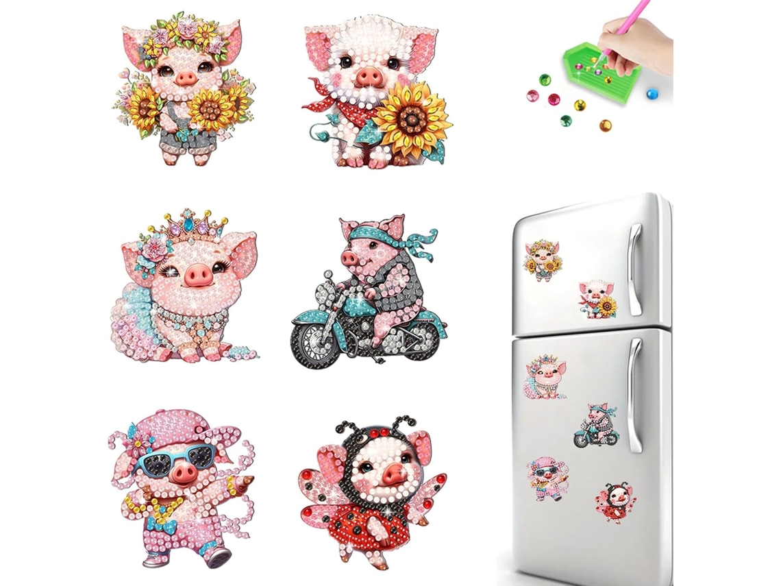 Adesivos Magnéticos Para Geladeira, Com Desenho De Porco Em Formato Diamante, Em Acrílico