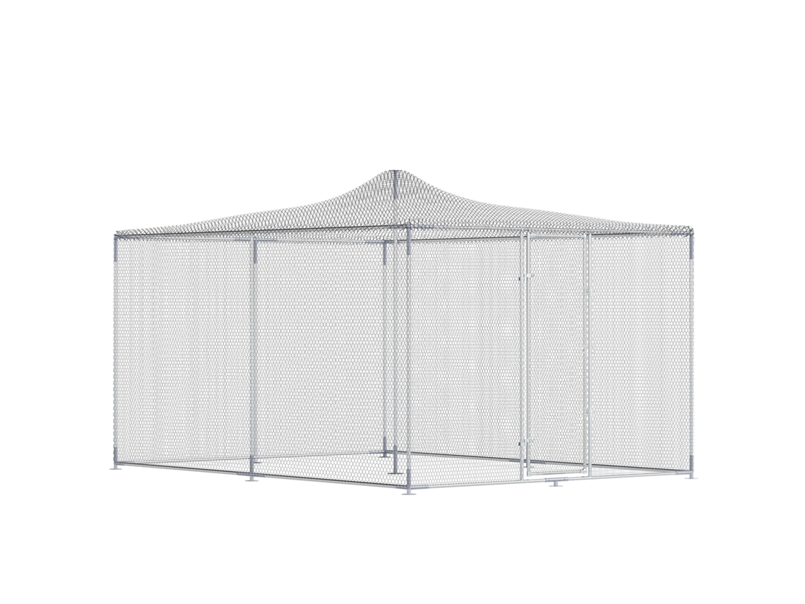 Galinheiro Para Exterior Grande 4x3x1,97 M 12 M² De Aço Galvanizado Com Porta Com Fecho Duplo Prateado