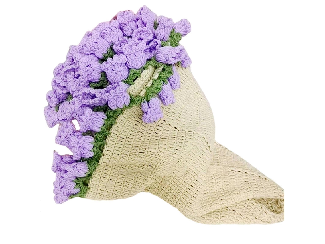 Manta de Crochê Feita À Mão com Buquê Rosas, Kit de Materiais, Manta Macia e Elegante para Decoração de Casa Presentes, Roxa BRILVIBERA
