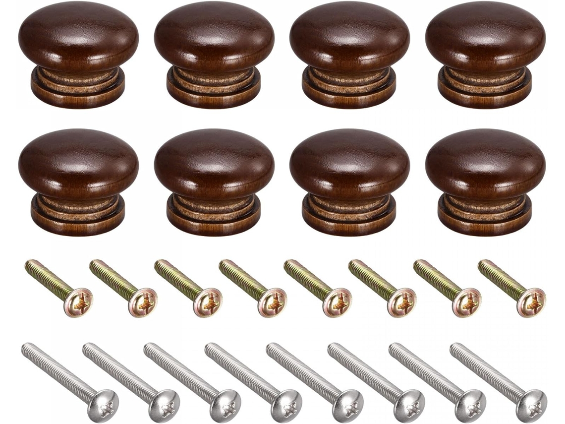 Conjunto de 8 Puxadores Redondos de Madeira para Gavetas 33x23mm com Parafusos CHABERLU