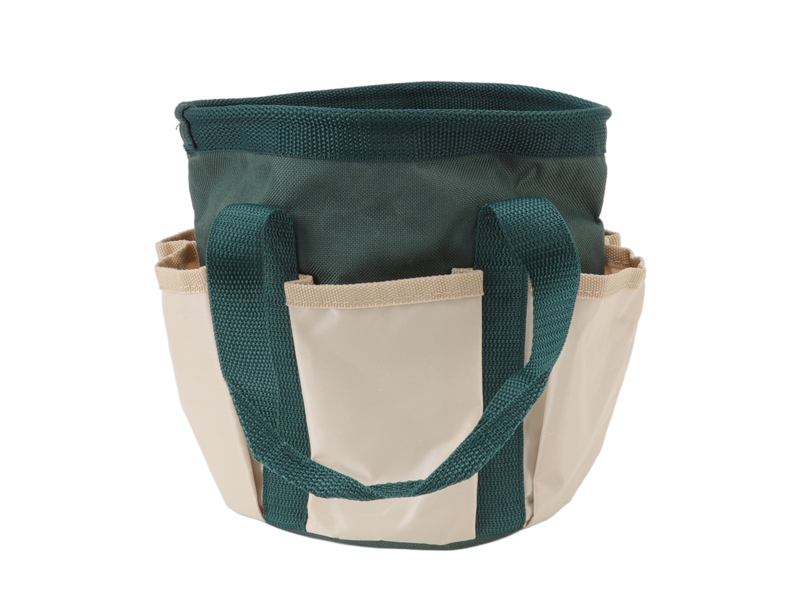 Bolsa Redonda De Ferramentas De Jardim Com 6 Bolsos De Têxtil Oxford Verde E Bege