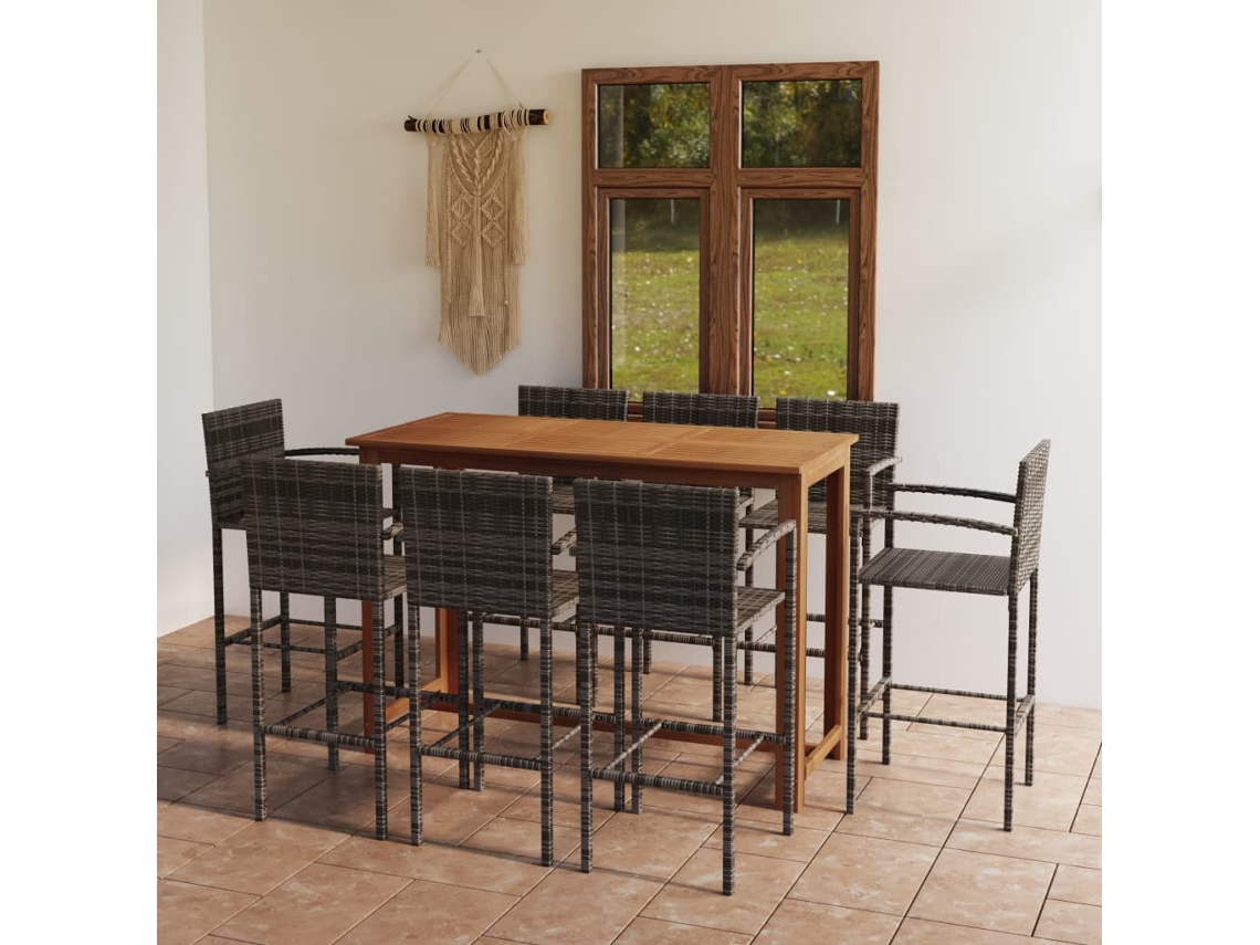 9 Pcs Conjunto De Bar Para Jardim Cinzento Dkd Home Decor