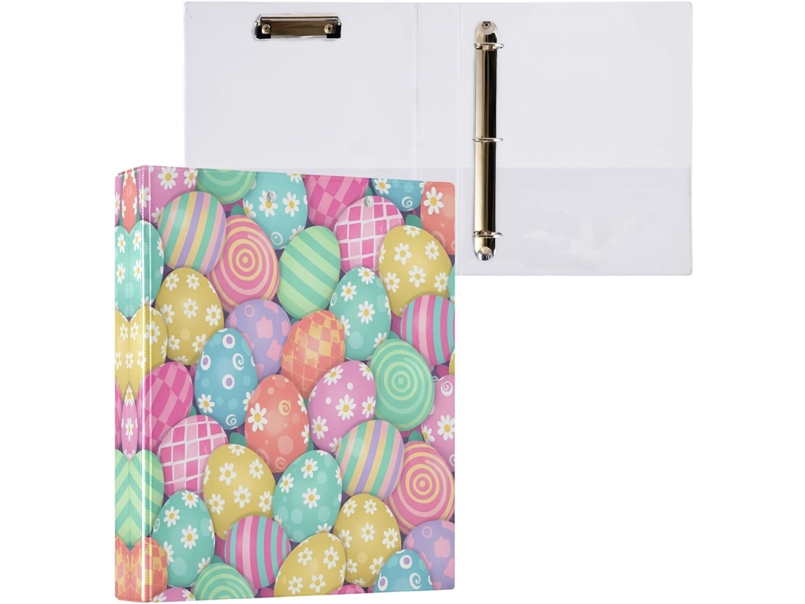 Pasta de 3 Argolas para Papel Tamanho Carta , Lindas Estampas Ovos Páscoa com Prancheta, Pranc (27,9 X 21,6 Cm)