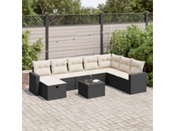 Conjunto 9 Pcs de Sofás P/ Jardim com Almofadões Vime Pe Preto PANGSHIYUAN