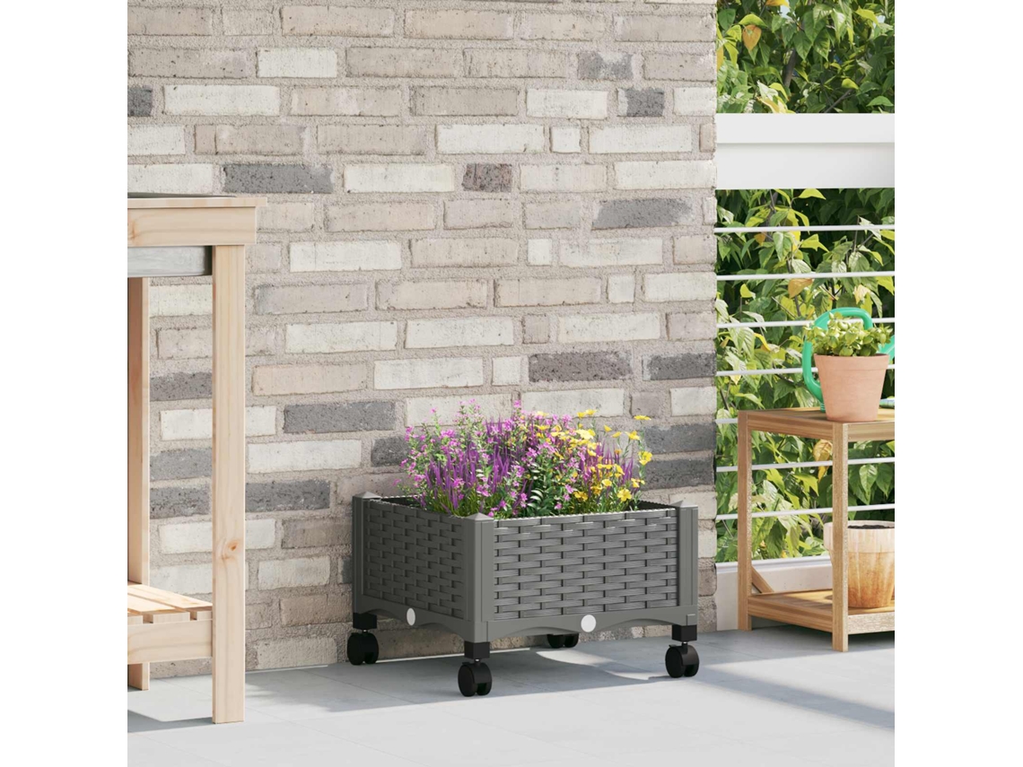 Vidaxl Vaso De Jardim Com Rodas Cinzento-claro 40 X 40 X 33 Cm Pp
