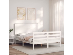 Estrutura De Cama Com Cabeceira 140x190cm Madeira Maciça Branco