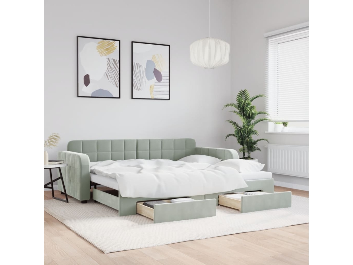 Vidaxl Sofá-cama C/ Gavetão E Gavetas 90x200 Cm Veludo Cinzento-claro