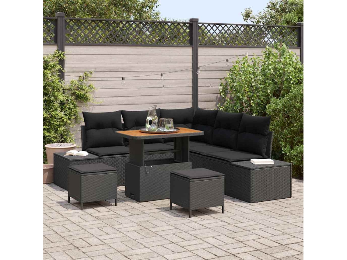 Vidaxl Conjunto De Sofá De Jardim 8 Unid. Preto Vime Pe
