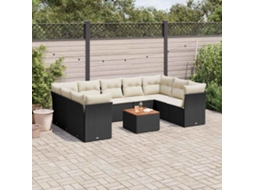 Vidaxl 10 Pcs Conjunto Sofás De Jardim C/ Almofadões Vime Pe Preto