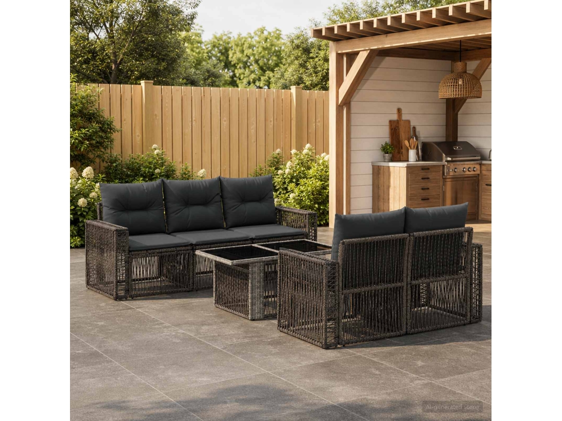 Vidaxl Conjunto De Sofá De Jardim 6 Unid. Cinza E Cinza Escuro Vime Pe