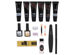 Conjunto De Ferramentas Para Alongamento De Unhas Com Gel Uv, Lixa, Pontas, Pó Glitter E Esmalte Base