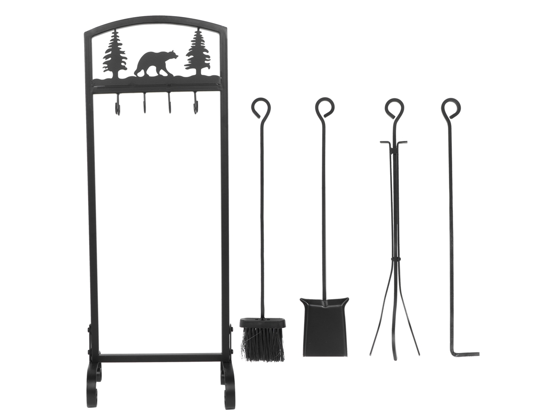 Conjunto De 5 Ferramentas Para Lareira Em Ferro Com Padrão De Urso Polar, Resistente, Durável E Marca Laxiscreed