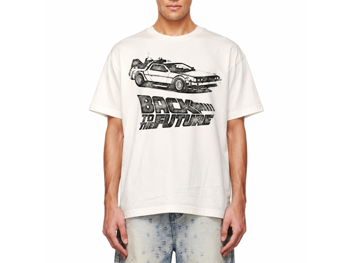 Rockinstone Back To The Future Movie Dmc Ink Solid Natural Adult T-shirt Size:s
