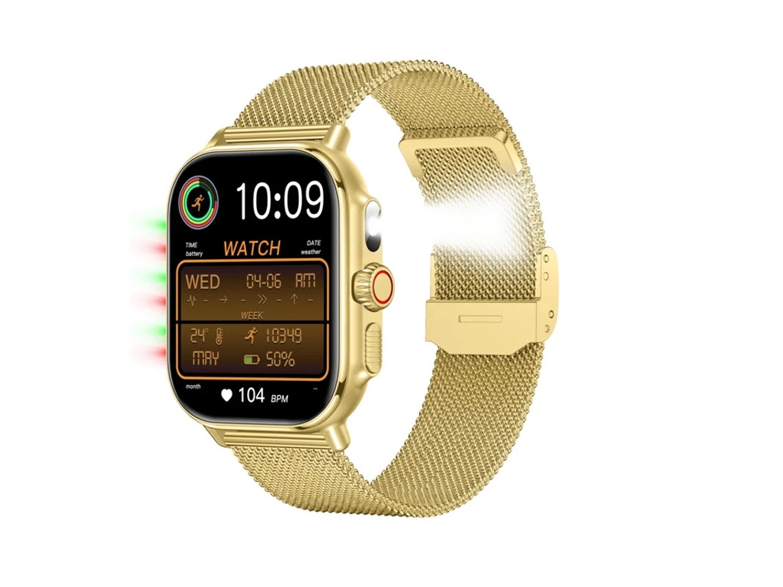 Relógio inteligente Bestvite I120 Bluetooth de 1,95 polegadas, monitoramento de saúde, 100 modos esportivos, à prova d'água IP76, dourado