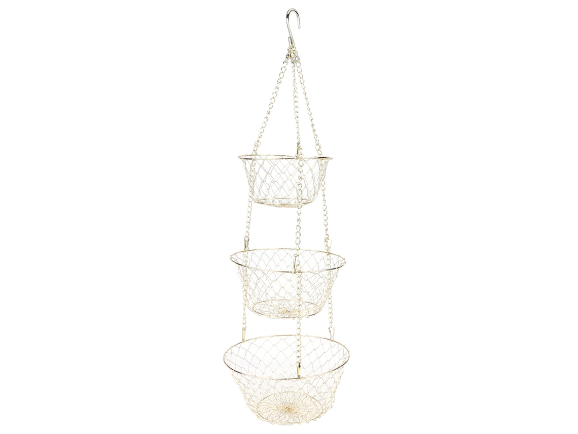 Cesta de frutas pendente de 3 camadas, removível, para armazenamento na cozinha, jardim | S/MARCA