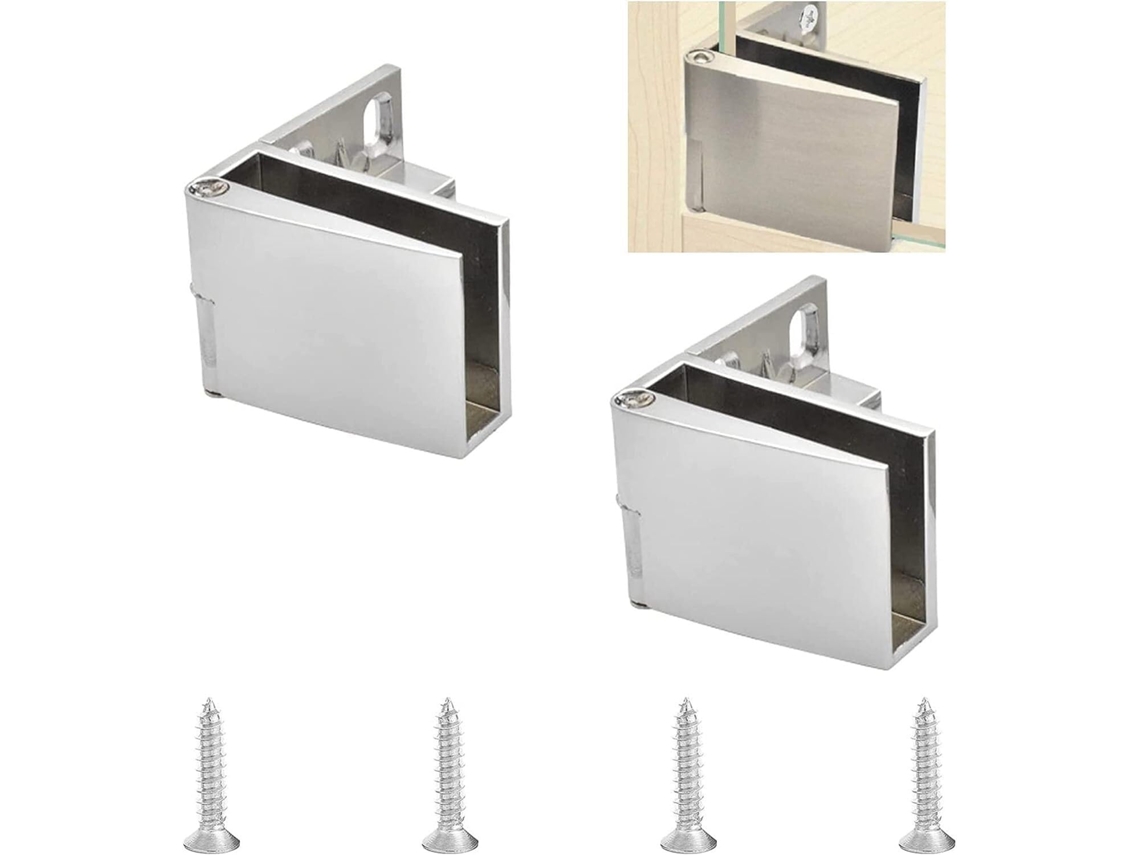 Conjunto De 2 Dobradiças Liga Zinco Para Porta Vidro Sem Moldura, Montagem Lateral De 90 Graus Superfície Brilhante