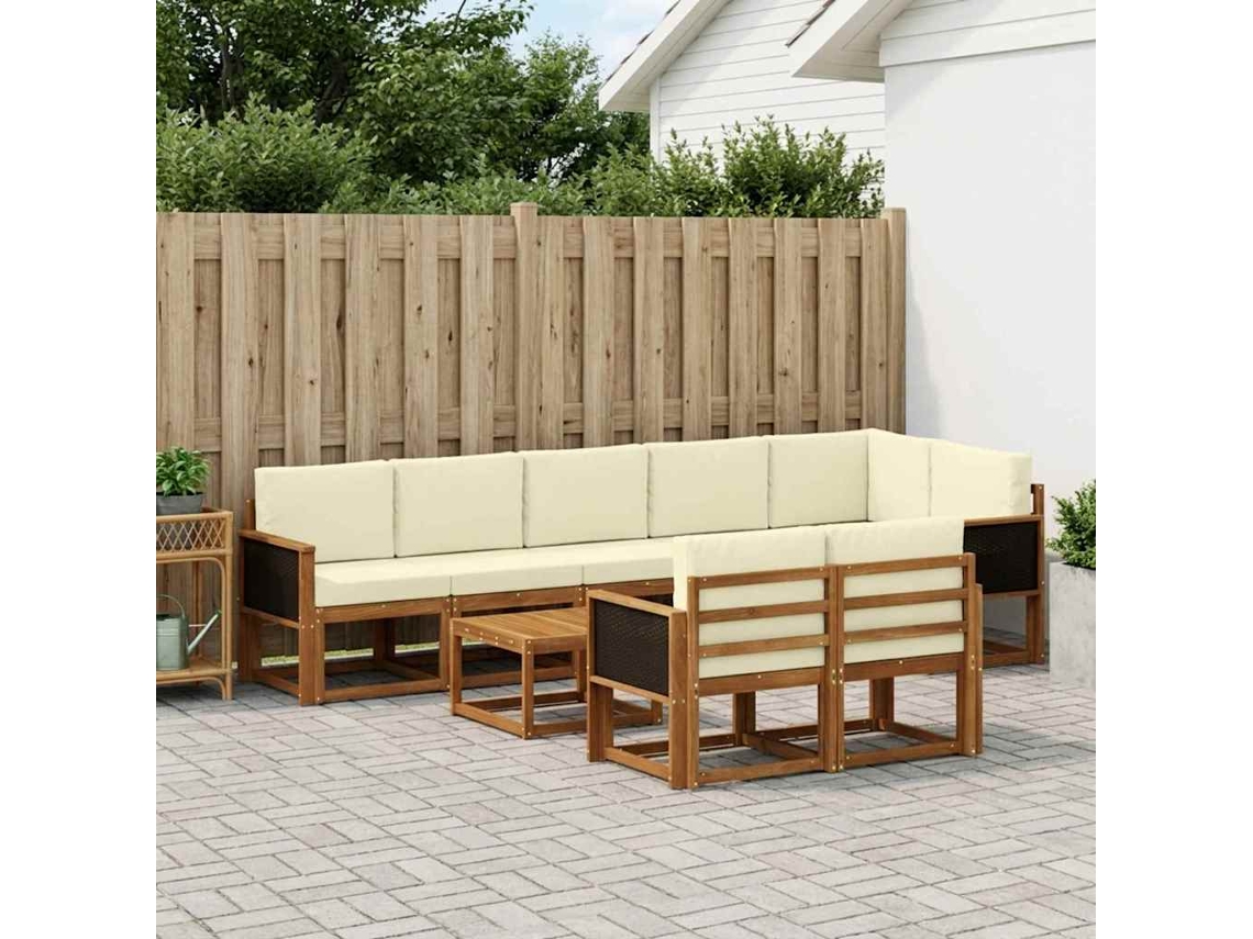 Vidaxl Conjunto De Sofás Para Exterior 9 Unid. Natural E Creme