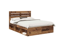 Cama De Casal | Camas Para Quarto | Estrutura Da Cama Com Cabeceira Madeira Antiga 150 X 200 Cm