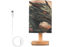 Abajur De Cabeceira Led Em Formato Dragão Para Quarto, Luminária De Leitura Com Portas Usb E Cúpula Tecido Para Sala