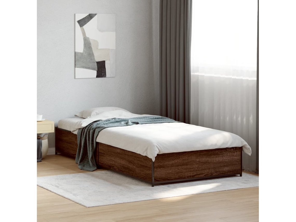 Vidaxl Estrutura De Cama Derivados De Madeira/metal Carvalho Castanho