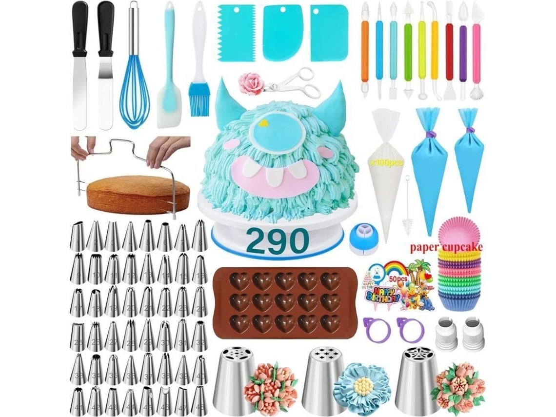 Kit De Confeitaria Com Prato Giratório E Bicos, 290 Peças Elysve