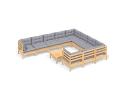 Conjunto de 11 Lounge de Jardim com Almofadões Cinza Pinho MAISON EXCLUSIVE