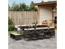 Vidaxl 13 Pcs Conjunto Jantar P/ Jardim C/ Almofadões Vime Pe Castanho