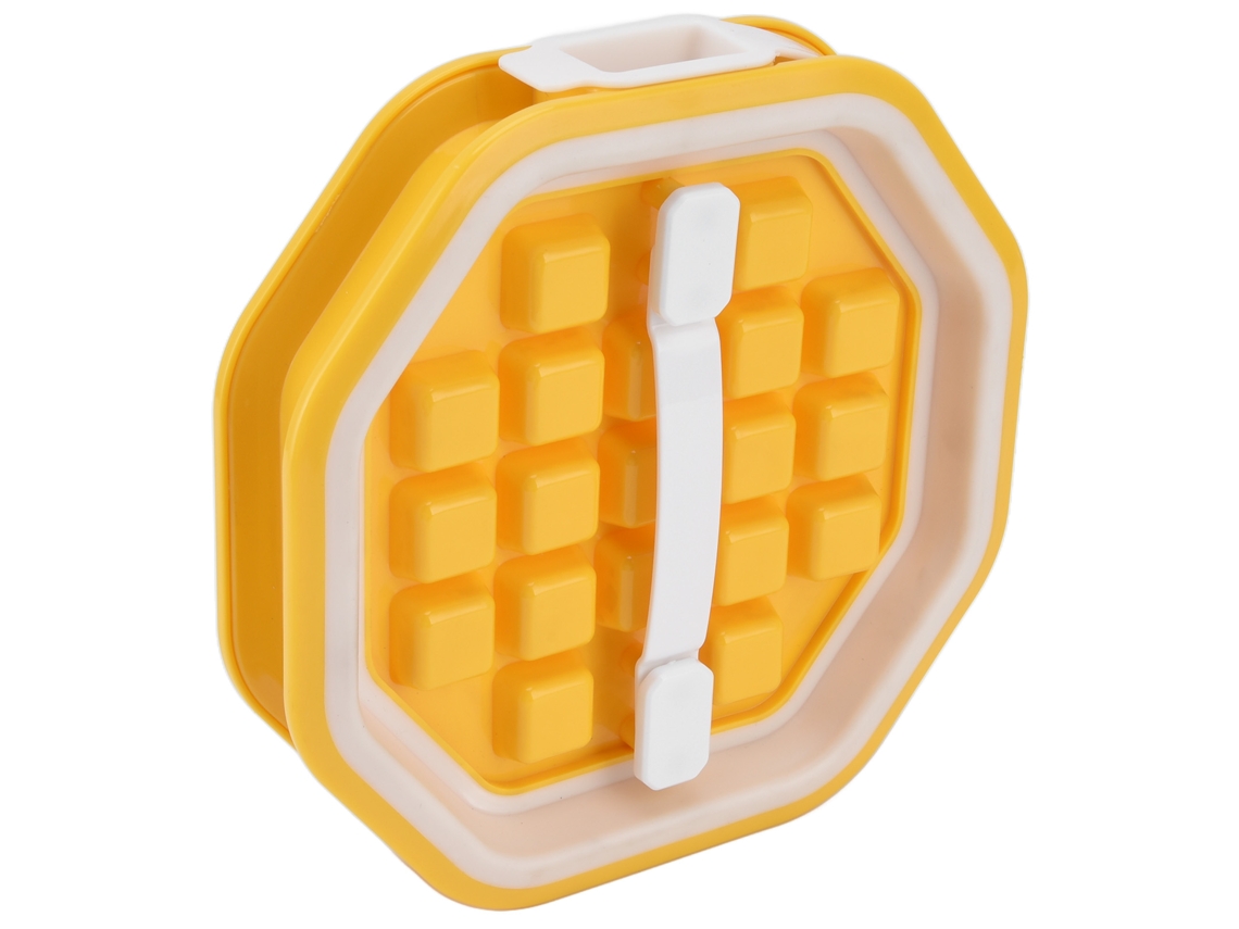 Molde de Gelo 2 em 1 com Tampa Plegável de Silicone Amarelo