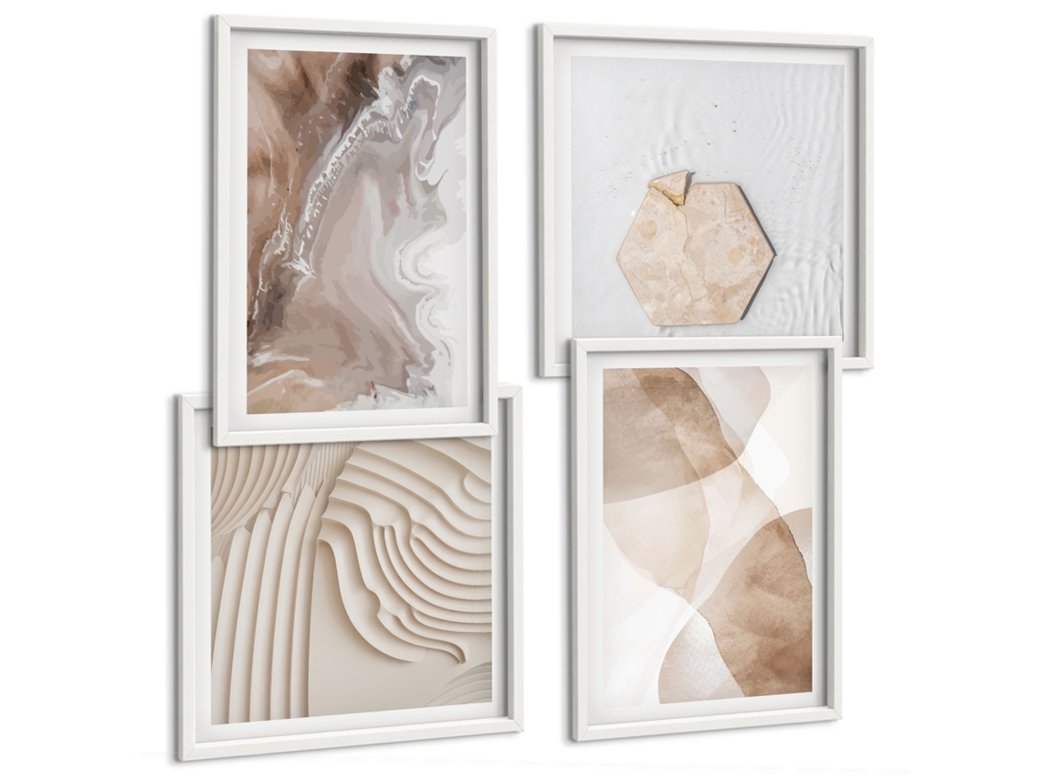 Pinturas Murais Modernas Linhas Minimalistas De Areia E Sol Moldura Branca Quadros Para A Sala De Estar Espelharte (conjunto De 4 Imagens)