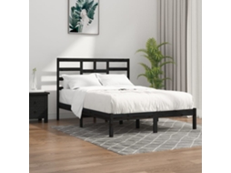 Estrutura De Cama 140x190 Cm Madeira Maciça Preto