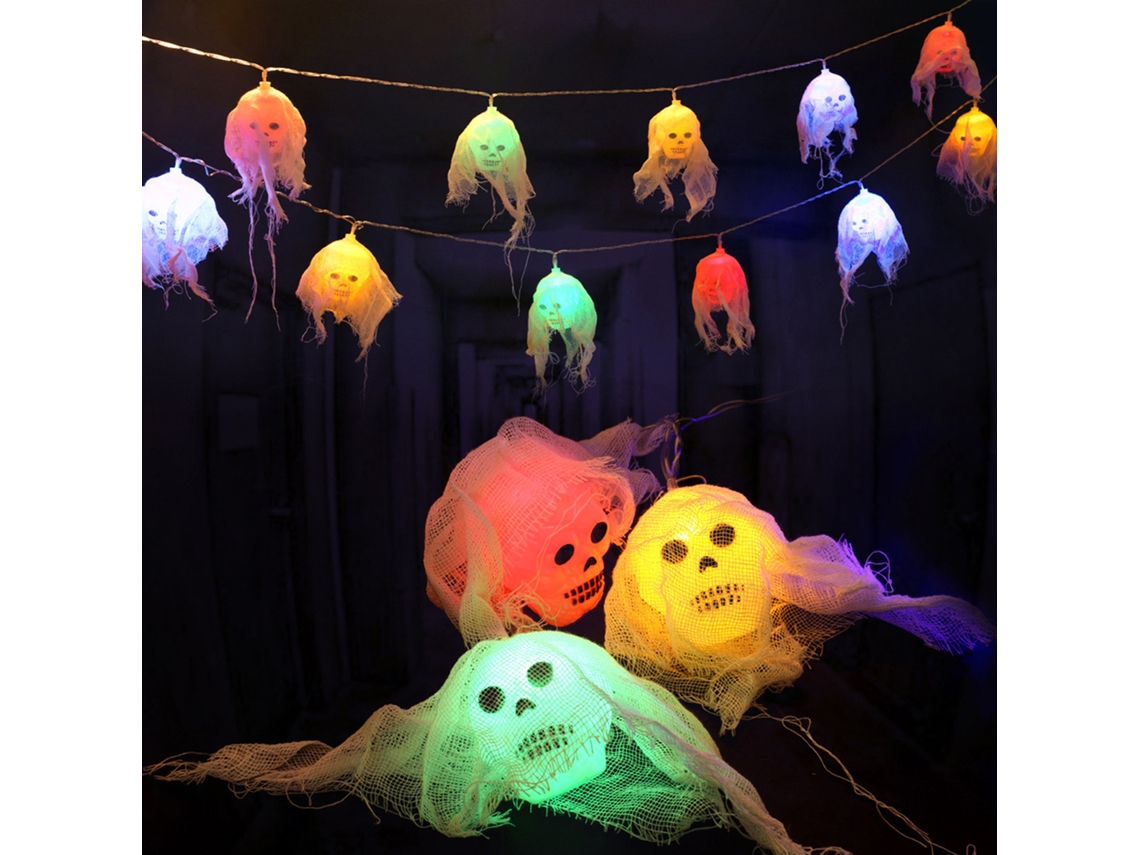 Rebe-luces De Cadena Con Colgantes De Fantasmas Led Luminosos Para Decoración De Halloween Interior Y Exterior