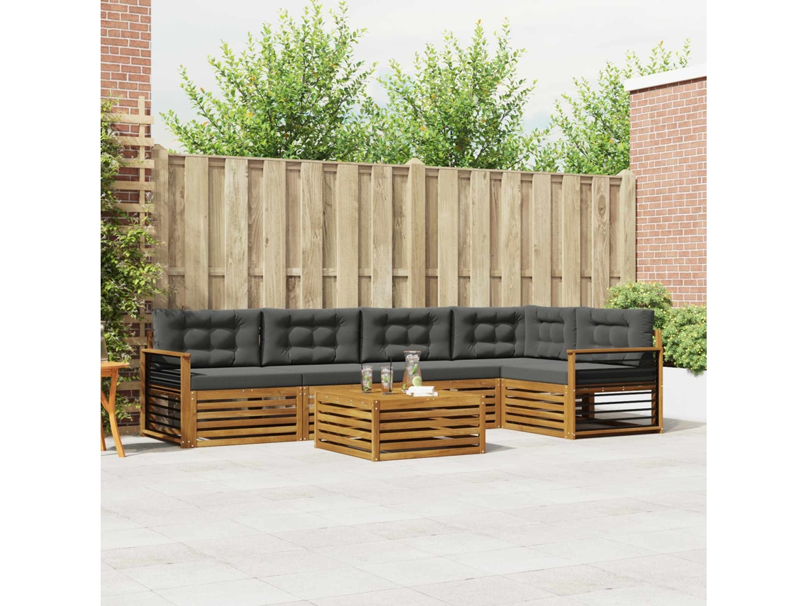 Vidaxl Conjunto De Sofás Para Exterior 6 Unid. Natural E Antracite