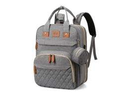 Mochila Maternal, 3 em 1 Bolsa de Fraldas, Bolsa para Mamãe, Berço Dobrável, Itens Essenciais para Recém nascidos SPQMENT (cinza Claro)