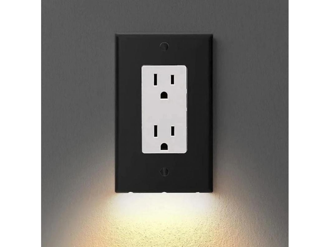 2026 tomada com Luz Noturna Led com Sensor Automático Instalação Rápida Abs+nylon Cuadrado Negro