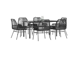 Vidaxl Conjunto De Jantar Jardim 7 Peças Almofadas Vidro Vime Pe Preto