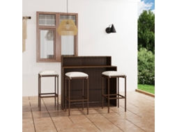 Vidaxl 4 Pcs Conjunto De Bar Para Jardim Com Almofadões Castanho