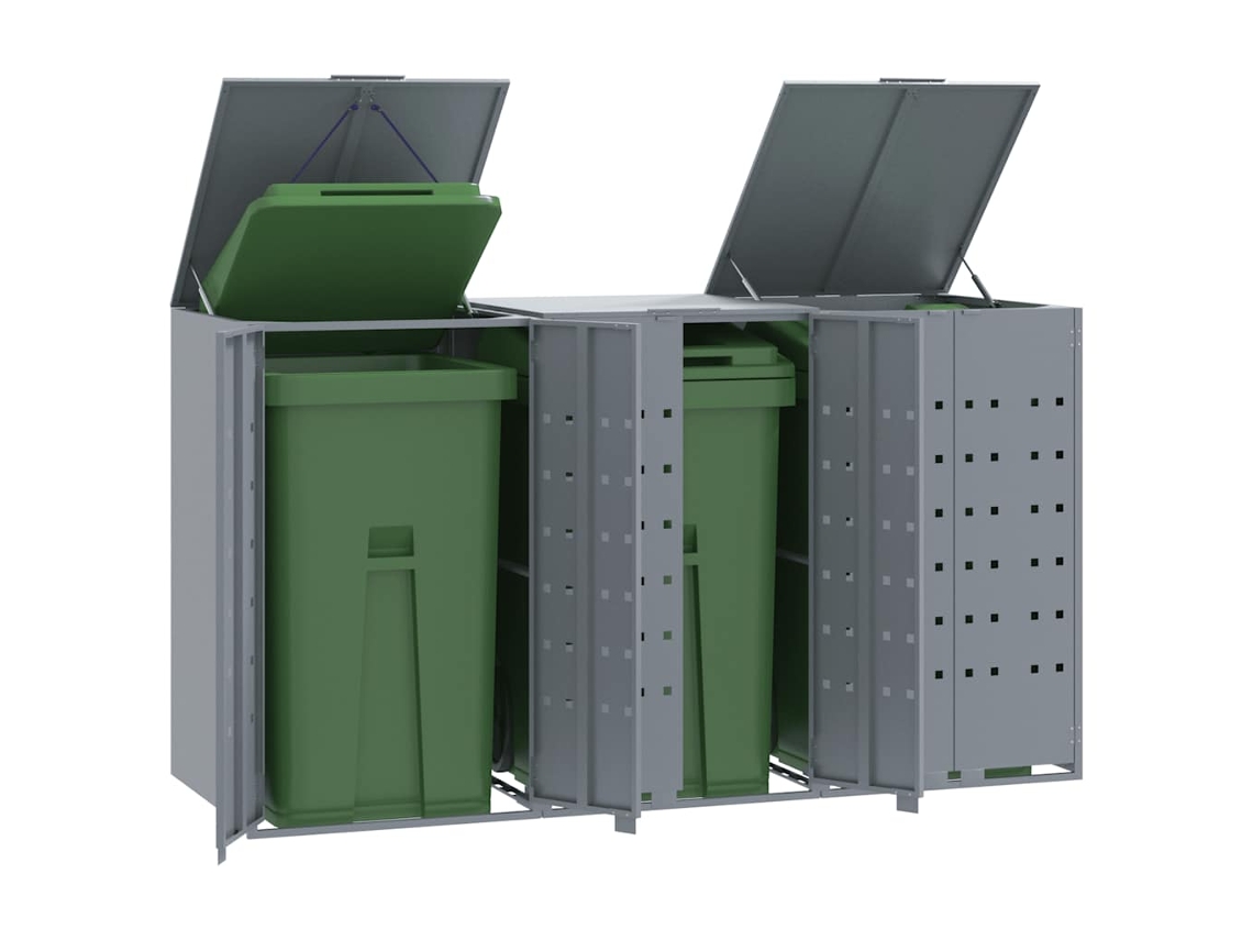 Vidaxl Abrigo Para 3 Caixotes Do Lixo 207x79x117 Cm Aço Cinzento