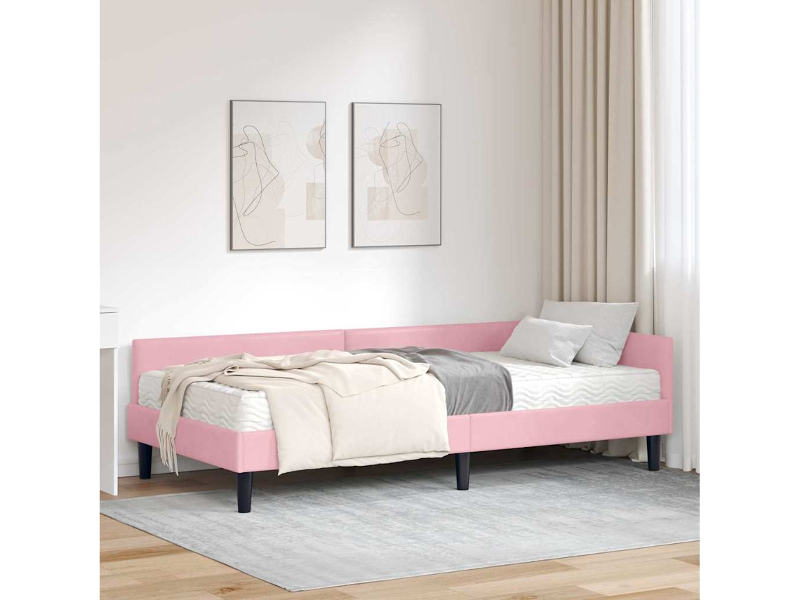 Vidaxl Estrutura De Cama De Canto Com Colchão 2 Unid. Cinzeto Veludo