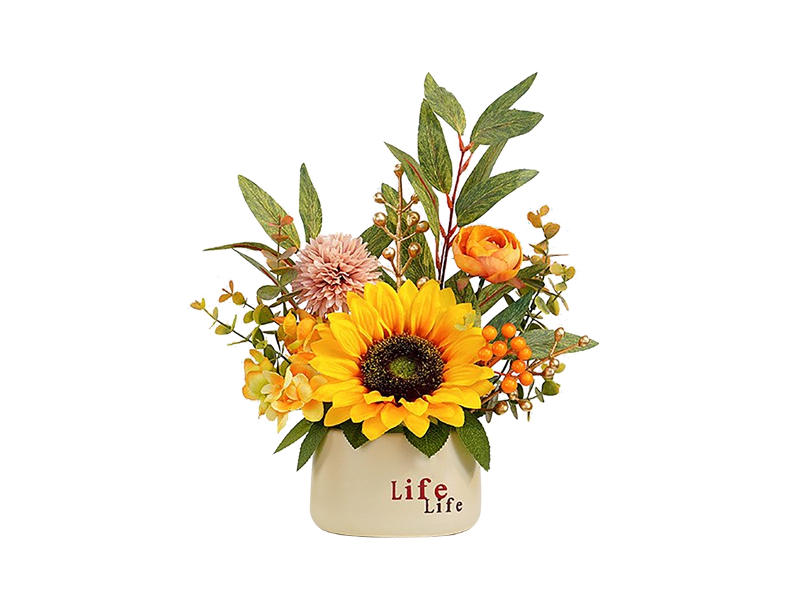 Flor Artificial Sunflower com Vaso, Estilo Rústico LAXISCREED