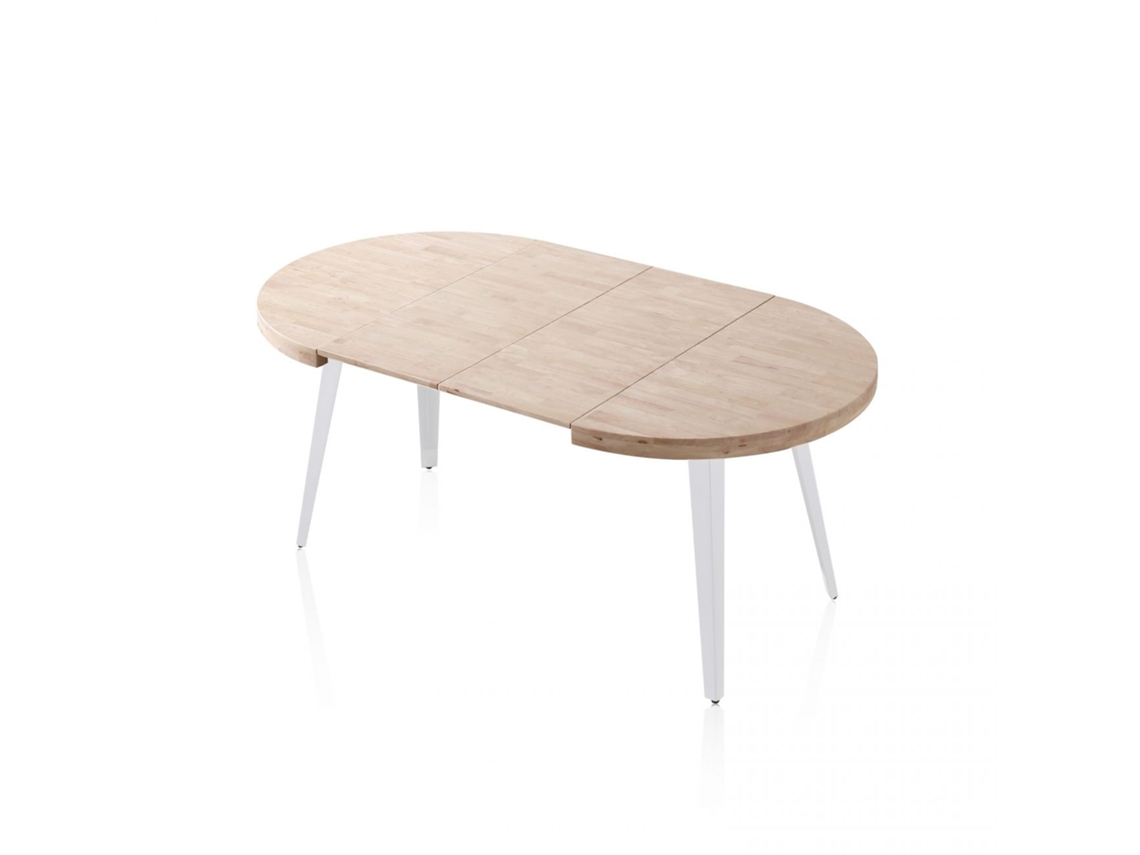 Mesa redonda extensível Berg Branco - Carvalho 100/180 x 78 x 100 cm