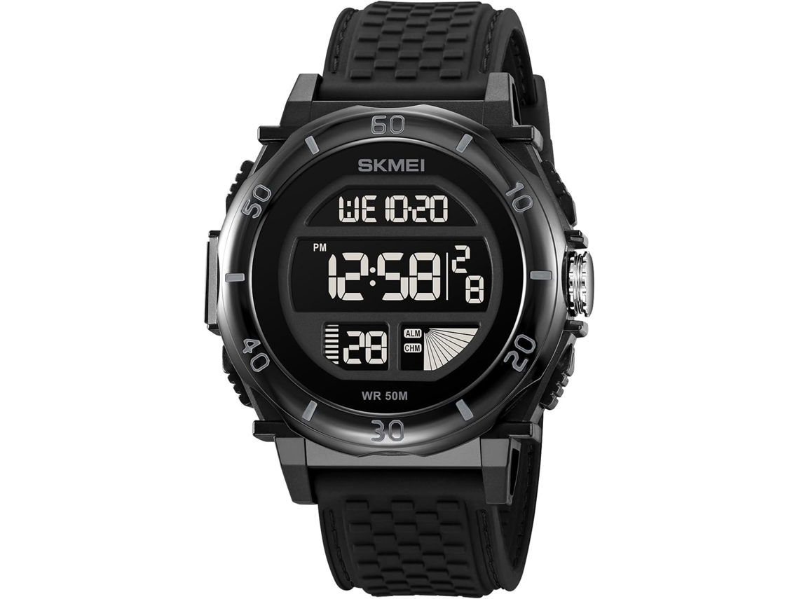 Lurelia Relógio Digital, Visor Digital, Led, Cronómetro, Alarme, Data/calendário, 12/24h, Silicone, Abs, Resistente À Água 50m, Preto
