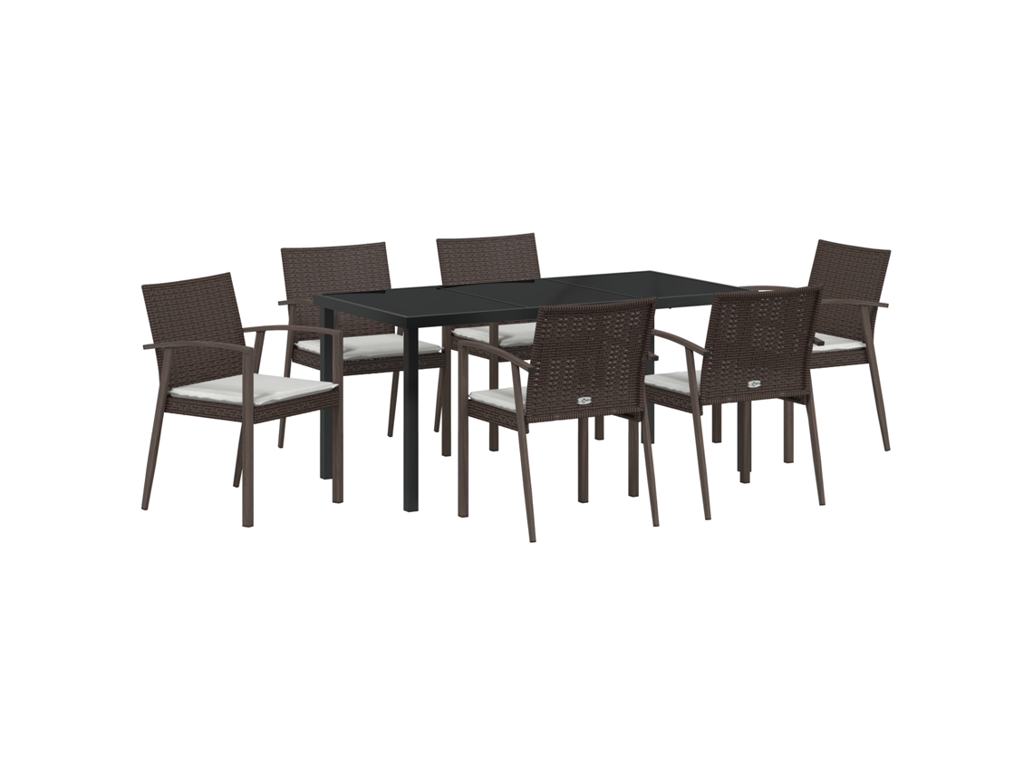 Conjunto 7 De Jantar De Jardim De Vidaxl Com Almofadas Marrom Em Rattan Poliéster