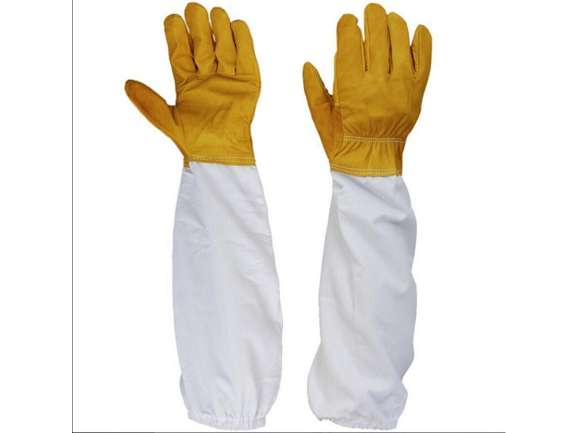 Luvas Combinadas De Apicultor Em Couro De Cabra Com Ventilação, Brancas, Tamanho Único.