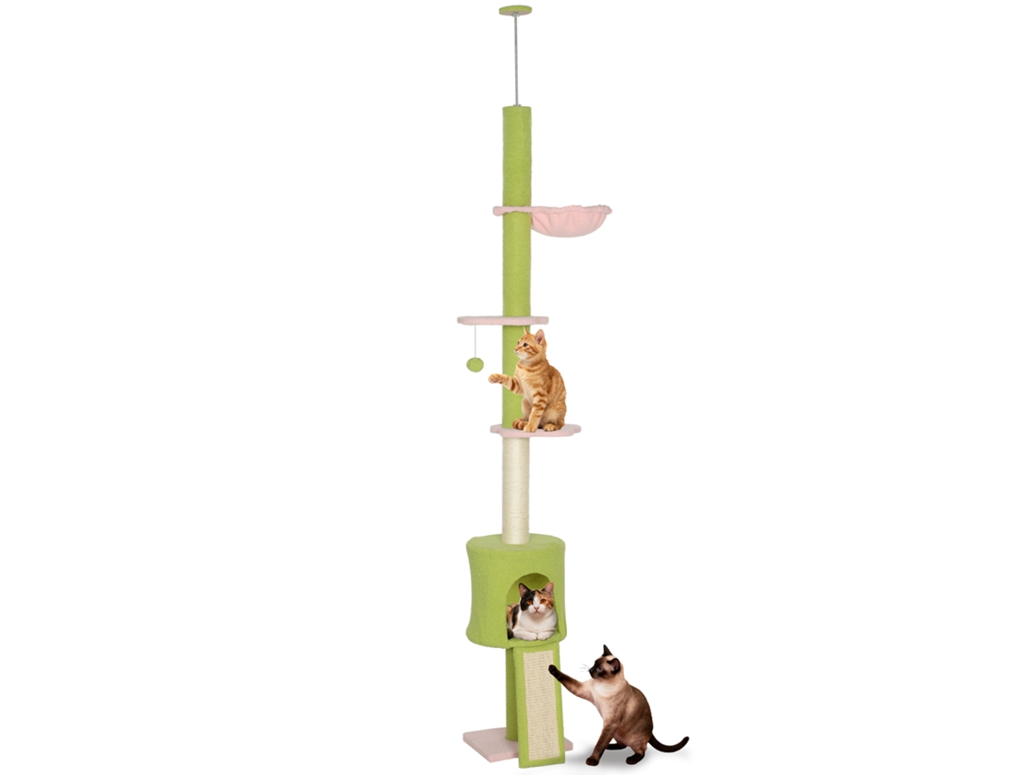 Árvore Chão teto P/ Gatos 220 240cm, 5 Níveis, Plataforma Flor, Poste, Toca, Rede, Verde. ZENCORE SERVICES