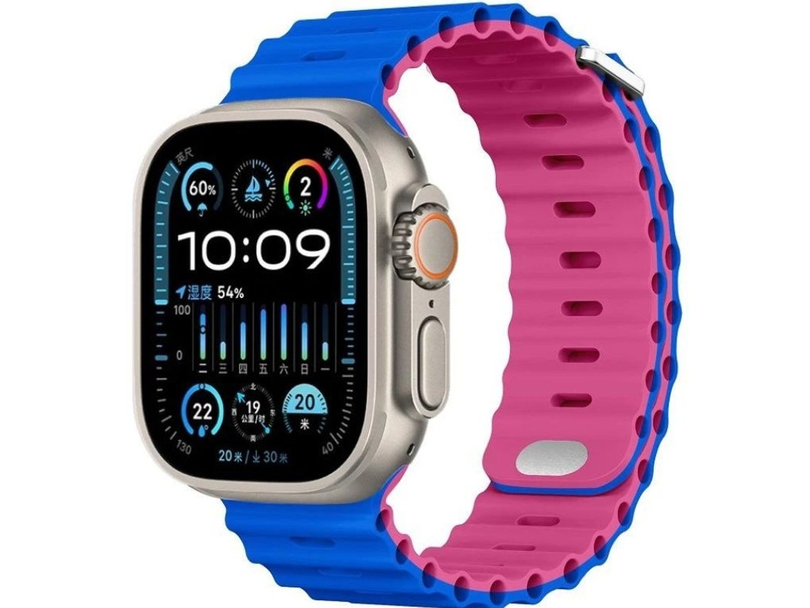 Pulseira ORYSIN Ocean Waves para Apple Watch Ultra 3 49mm em azul e rosa com design resistente e elegante.
