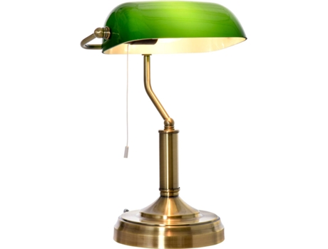 HOMCOM Candeeiro de Mesa Estilo Banqueiro com Interruptor de Corda e Ecrã de Cristal Candeeiro Decorativo de Metal para Dormitórios Sala de Estar 27,5x17,5x39cm Verde