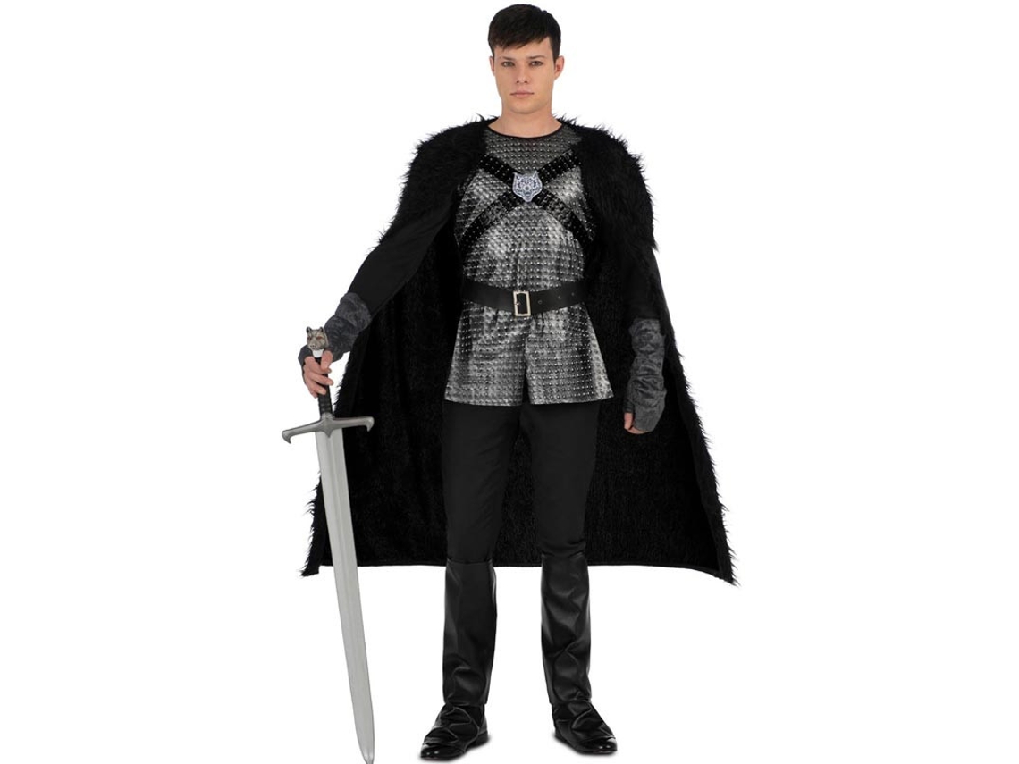 Fato de cavaleiro medieval preto com capa para homem